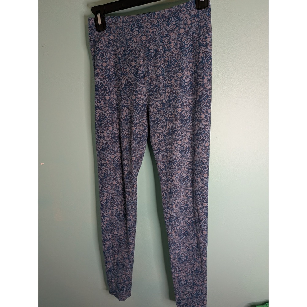 LuLaRoe Blue Purple‎ Paisley Floral High Waisted Leggings Womens OS Yoga Boho